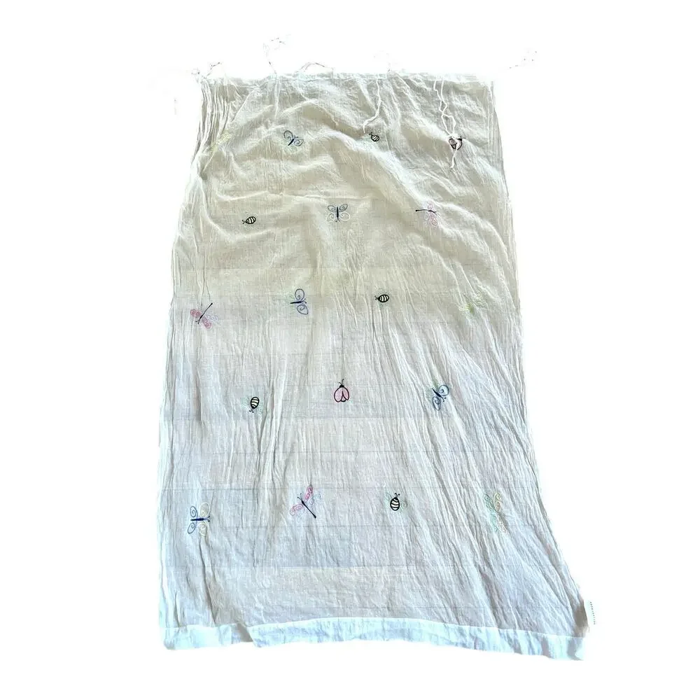 Vintage Y2K Pottery Barn Whimsical Bug Butterfly Bee Sheer Curtains 60x40 TWO